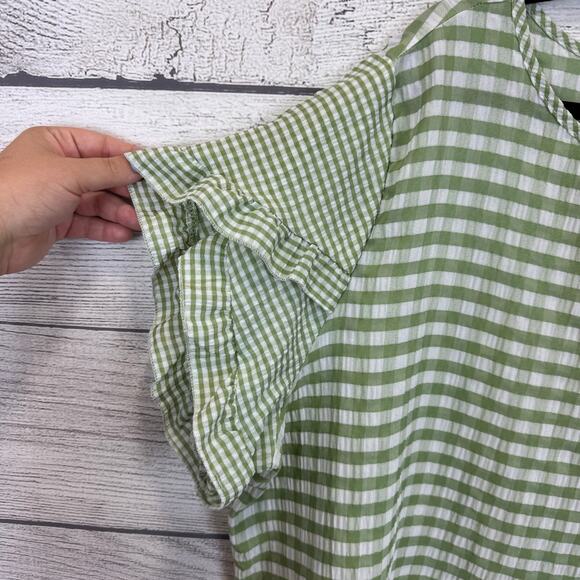 Shein Curve Plus Size Green & White Gingham Textured Blouse Size 4XL - Picture 2 of 8